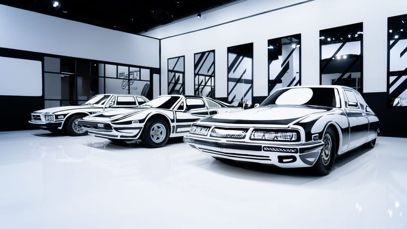 An artist has hand-painted classic cars to look like 2D comic book sketches